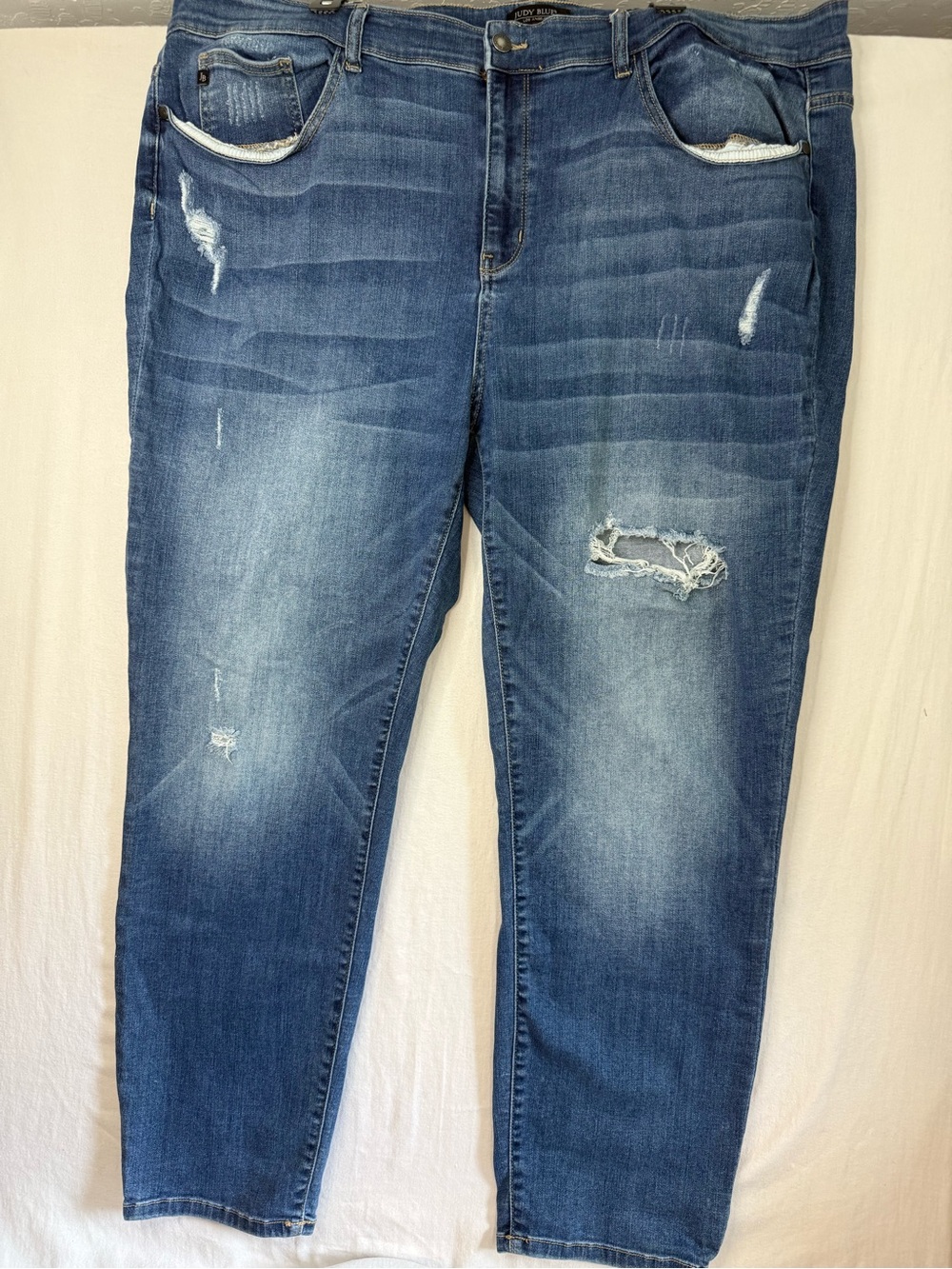 Judy Blue Distressed Boyfriend Fit High Rise Women's Blue Jeans Size 24W